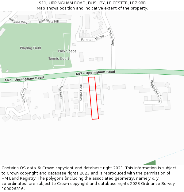 911, UPPINGHAM ROAD, BUSHBY, LEICESTER, LE7 9RR: Location map and indicative extent of plot
