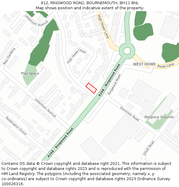 912, RINGWOOD ROAD, BOURNEMOUTH, BH11 8NL: Location map and indicative extent of plot