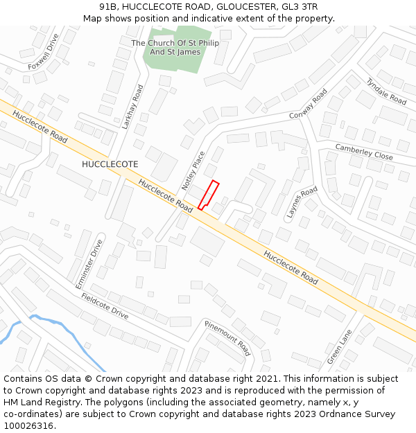 91B, HUCCLECOTE ROAD, GLOUCESTER, GL3 3TR: Location map and indicative extent of plot
