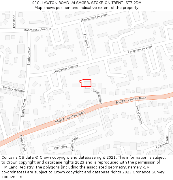 91C, LAWTON ROAD, ALSAGER, STOKE-ON-TRENT, ST7 2DA: Location map and indicative extent of plot
