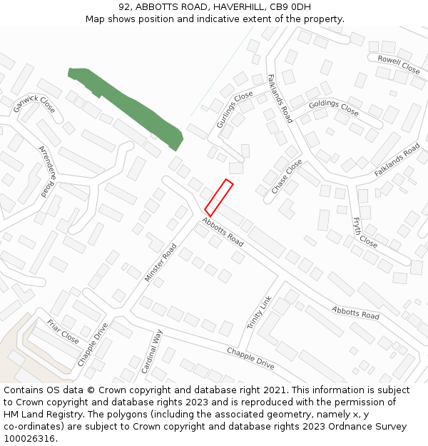 92, ABBOTTS ROAD, HAVERHILL, CB9 0DH: Location map and indicative extent of plot