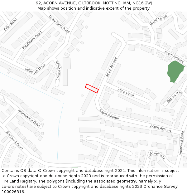 92, ACORN AVENUE, GILTBROOK, NOTTINGHAM, NG16 2WJ: Location map and indicative extent of plot