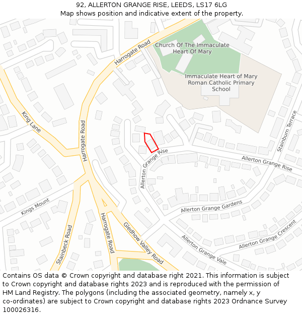 92, ALLERTON GRANGE RISE, LEEDS, LS17 6LG: Location map and indicative extent of plot
