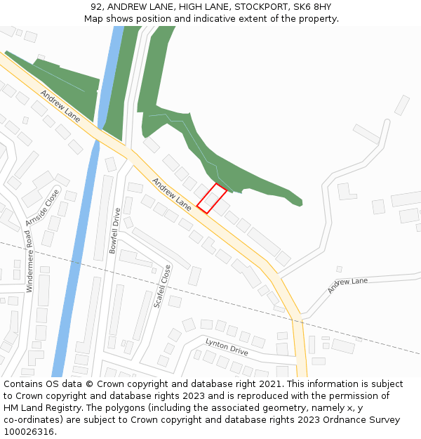 92, ANDREW LANE, HIGH LANE, STOCKPORT, SK6 8HY: Location map and indicative extent of plot