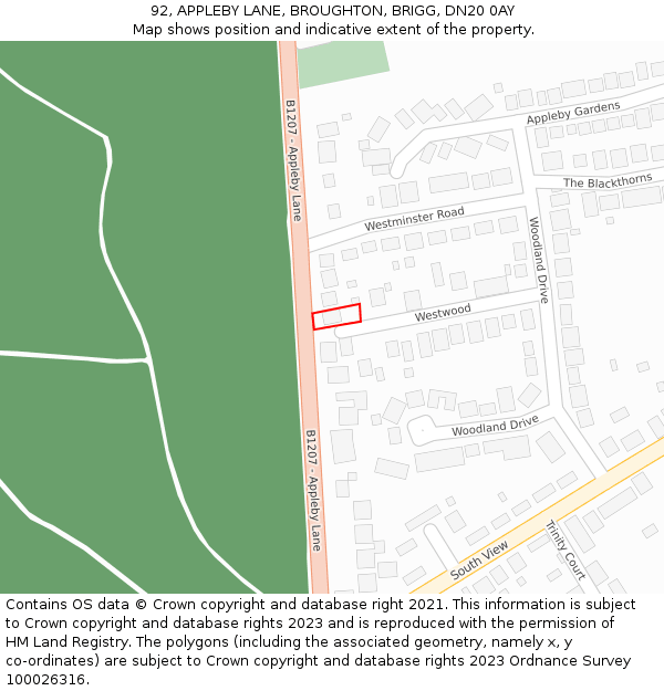92, APPLEBY LANE, BROUGHTON, BRIGG, DN20 0AY: Location map and indicative extent of plot