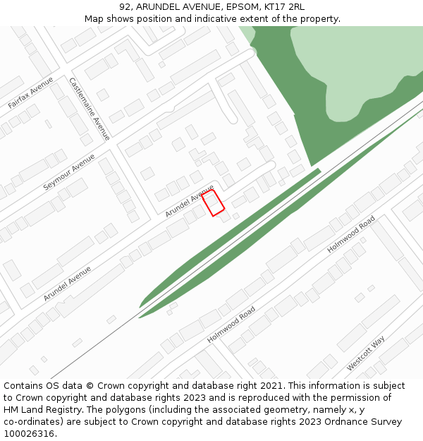 92, ARUNDEL AVENUE, EPSOM, KT17 2RL: Location map and indicative extent of plot