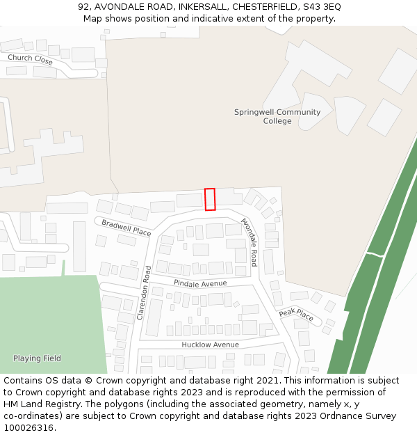 92, AVONDALE ROAD, INKERSALL, CHESTERFIELD, S43 3EQ: Location map and indicative extent of plot