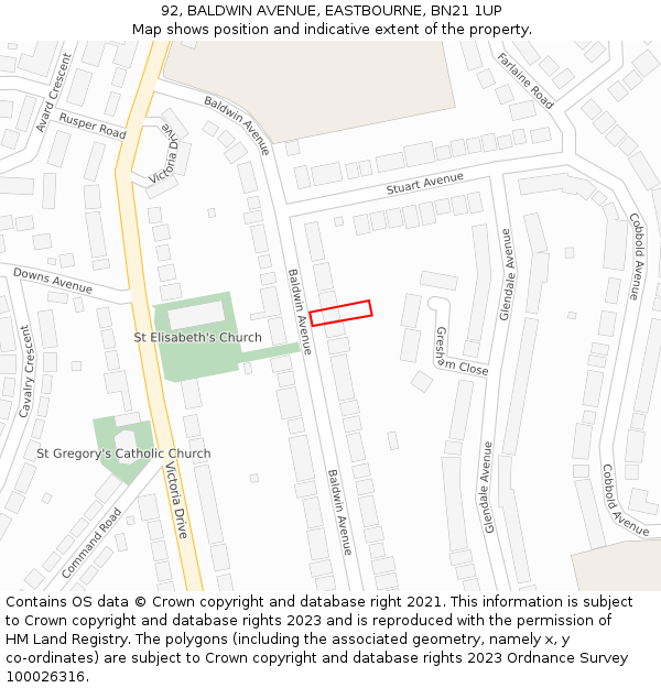 92, BALDWIN AVENUE, EASTBOURNE, BN21 1UP: Location map and indicative extent of plot