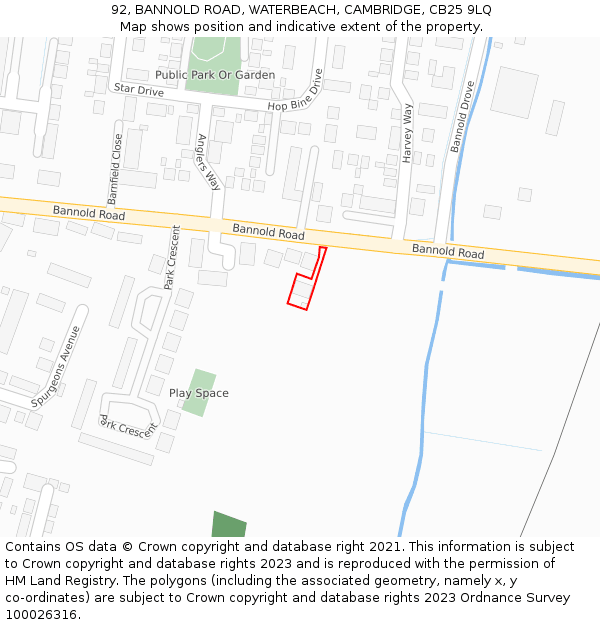 92, BANNOLD ROAD, WATERBEACH, CAMBRIDGE, CB25 9LQ: Location map and indicative extent of plot