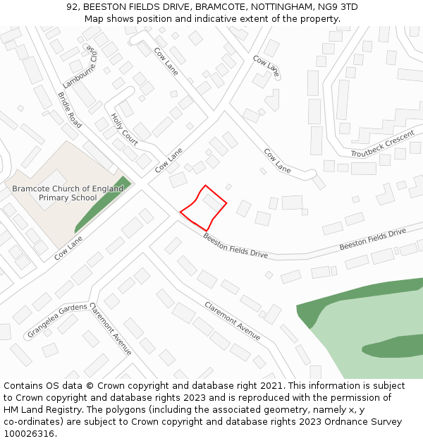 92, BEESTON FIELDS DRIVE, BRAMCOTE, NOTTINGHAM, NG9 3TD: Location map and indicative extent of plot