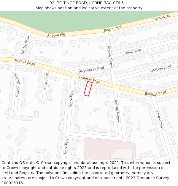 92, BELTINGE ROAD, HERNE BAY, CT6 6HL: Location map and indicative extent of plot