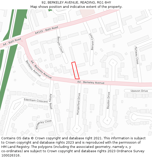 92, BERKELEY AVENUE, READING, RG1 6HY: Location map and indicative extent of plot