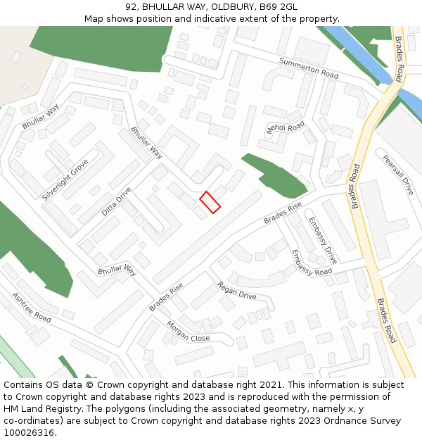 92, BHULLAR WAY, OLDBURY, B69 2GL: Location map and indicative extent of plot