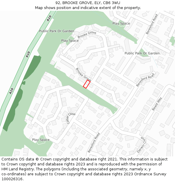 92, BROOKE GROVE, ELY, CB6 3WU: Location map and indicative extent of plot
