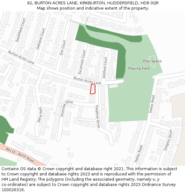 92, BURTON ACRES LANE, KIRKBURTON, HUDDERSFIELD, HD8 0QR: Location map and indicative extent of plot