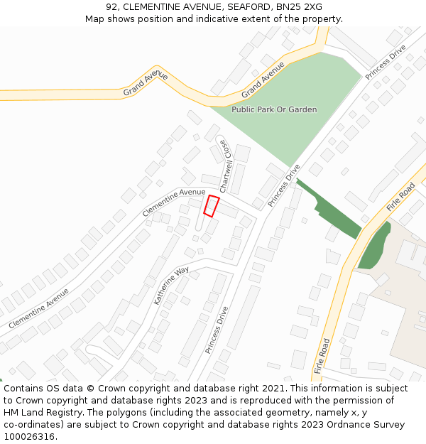 92, CLEMENTINE AVENUE, SEAFORD, BN25 2XG: Location map and indicative extent of plot