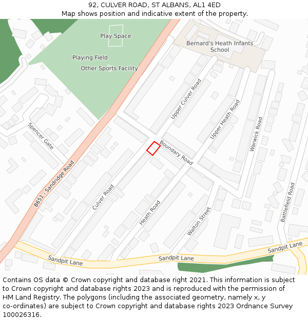 92, CULVER ROAD, ST ALBANS, AL1 4ED: Location map and indicative extent of plot
