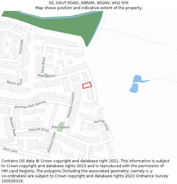 92, DAVY ROAD, ABRAM, WIGAN, WN2 5YX: Location map and indicative extent of plot