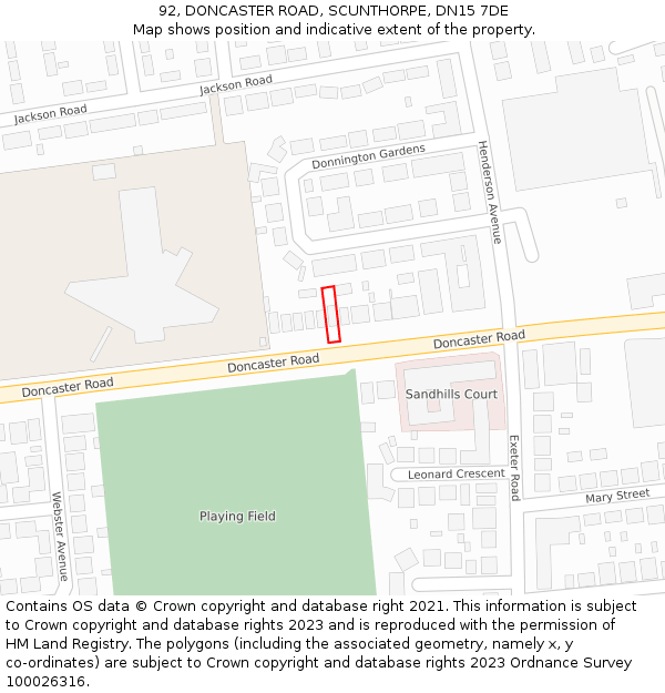 92, DONCASTER ROAD, SCUNTHORPE, DN15 7DE: Location map and indicative extent of plot