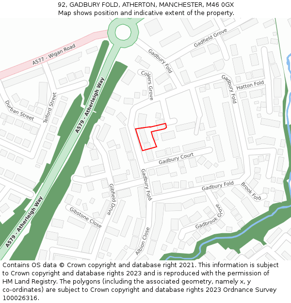 92, GADBURY FOLD, ATHERTON, MANCHESTER, M46 0GX: Location map and indicative extent of plot