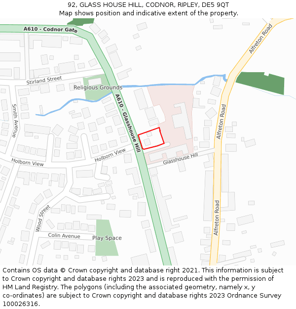 92, GLASS HOUSE HILL, CODNOR, RIPLEY, DE5 9QT: Location map and indicative extent of plot