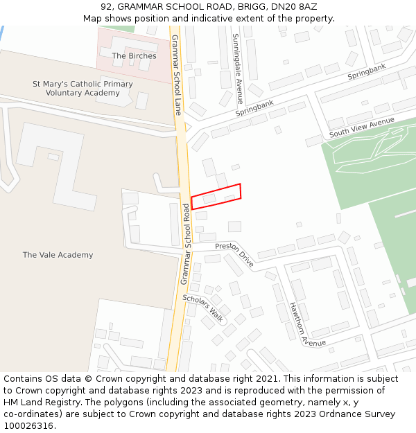 92, GRAMMAR SCHOOL ROAD, BRIGG, DN20 8AZ: Location map and indicative extent of plot