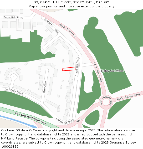 92, GRAVEL HILL CLOSE, BEXLEYHEATH, DA6 7PY: Location map and indicative extent of plot
