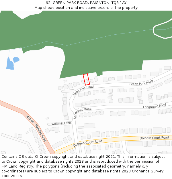 92, GREEN PARK ROAD, PAIGNTON, TQ3 1AY: Location map and indicative extent of plot