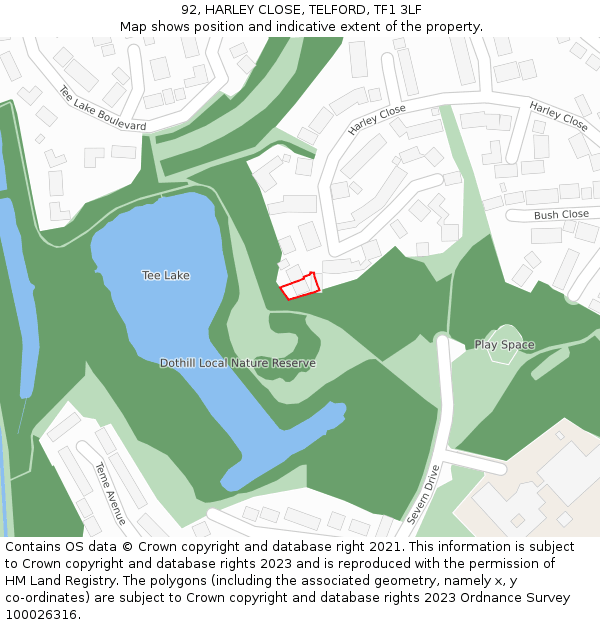 92, HARLEY CLOSE, TELFORD, TF1 3LF: Location map and indicative extent of plot