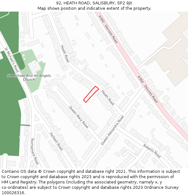 92, HEATH ROAD, SALISBURY, SP2 9JX: Location map and indicative extent of plot
