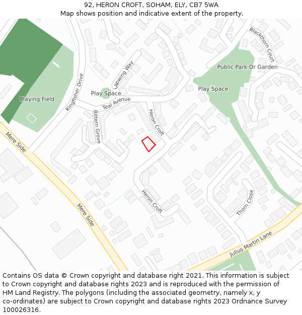 92, HERON CROFT, SOHAM, ELY, CB7 5WA: Location map and indicative extent of plot