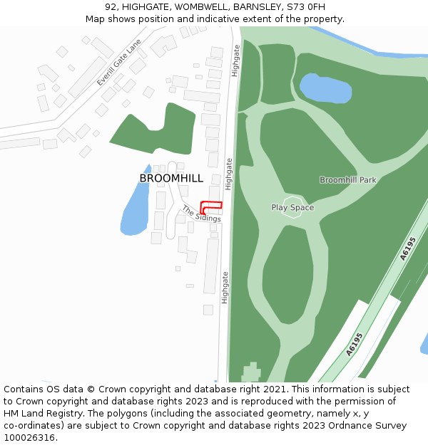 92, HIGHGATE, WOMBWELL, BARNSLEY, S73 0FH: Location map and indicative extent of plot