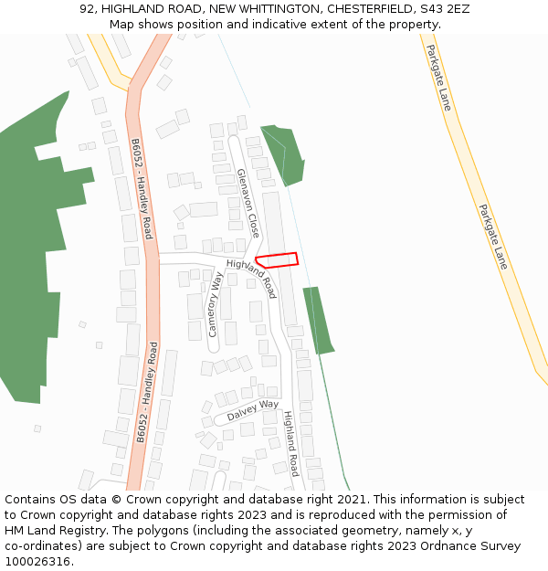 92, HIGHLAND ROAD, NEW WHITTINGTON, CHESTERFIELD, S43 2EZ: Location map and indicative extent of plot