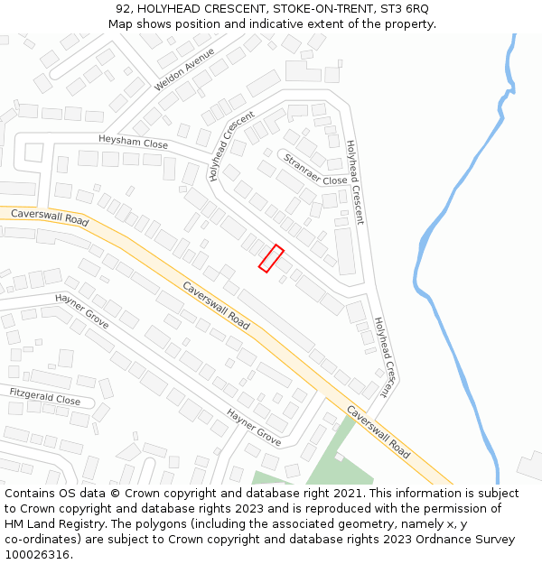92, HOLYHEAD CRESCENT, STOKE-ON-TRENT, ST3 6RQ: Location map and indicative extent of plot