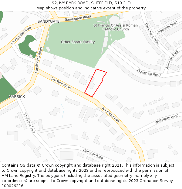 92, IVY PARK ROAD, SHEFFIELD, S10 3LD: Location map and indicative extent of plot