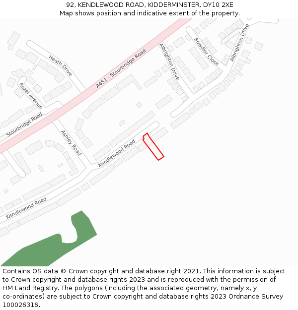 92, KENDLEWOOD ROAD, KIDDERMINSTER, DY10 2XE: Location map and indicative extent of plot