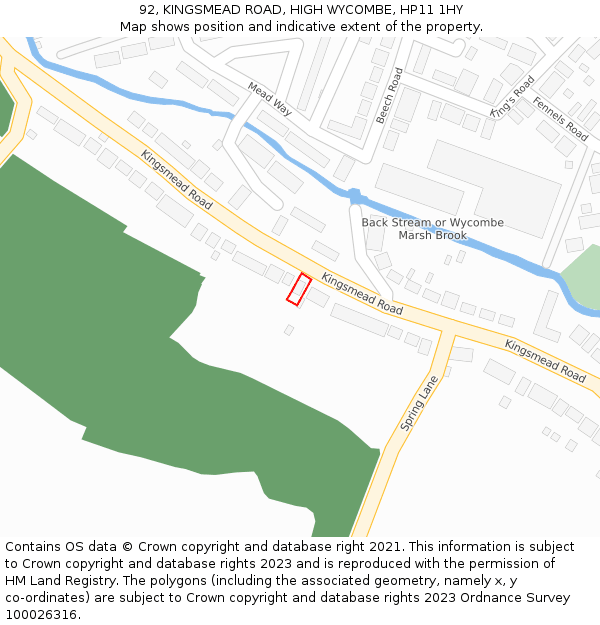 92, KINGSMEAD ROAD, HIGH WYCOMBE, HP11 1HY: Location map and indicative extent of plot