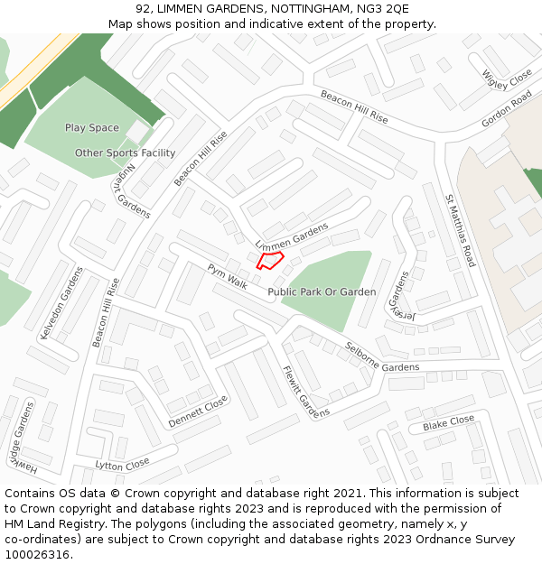 92, LIMMEN GARDENS, NOTTINGHAM, NG3 2QE: Location map and indicative extent of plot