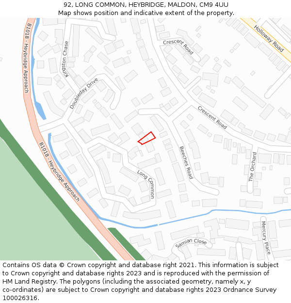 92, LONG COMMON, HEYBRIDGE, MALDON, CM9 4UU: Location map and indicative extent of plot