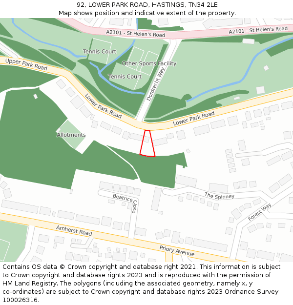 92, LOWER PARK ROAD, HASTINGS, TN34 2LE: Location map and indicative extent of plot