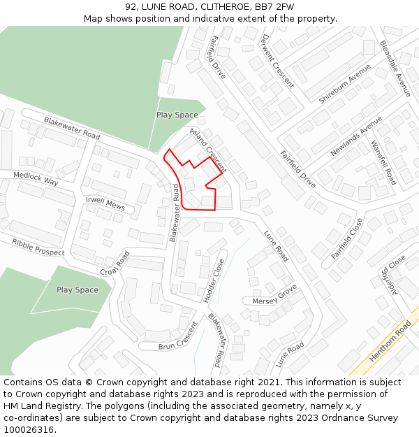 92, LUNE ROAD, CLITHEROE, BB7 2FW: Location map and indicative extent of plot