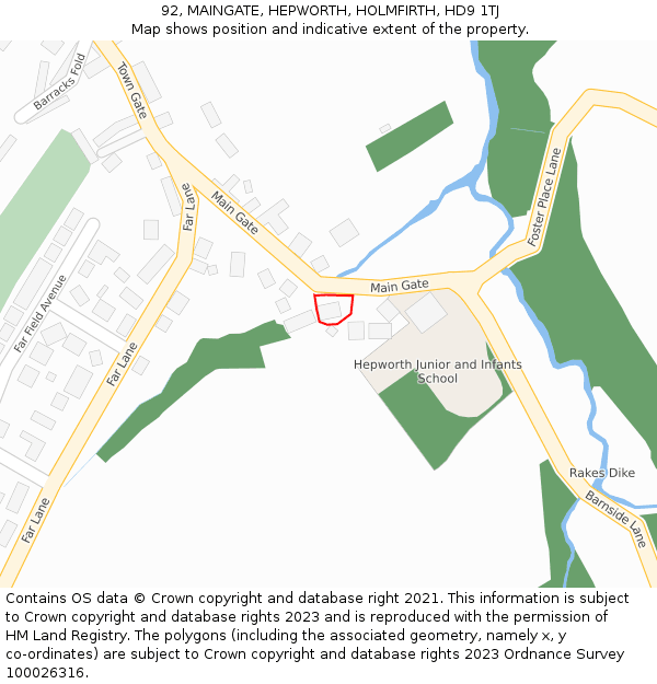 92, MAINGATE, HEPWORTH, HOLMFIRTH, HD9 1TJ: Location map and indicative extent of plot