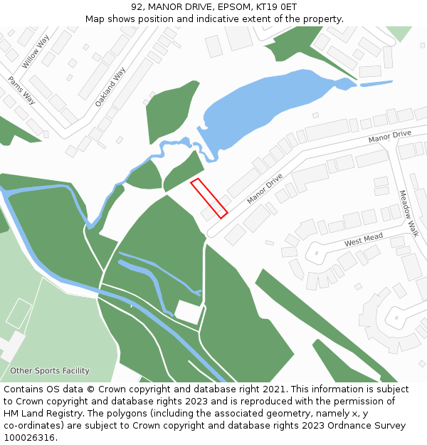 92, MANOR DRIVE, EPSOM, KT19 0ET: Location map and indicative extent of plot
