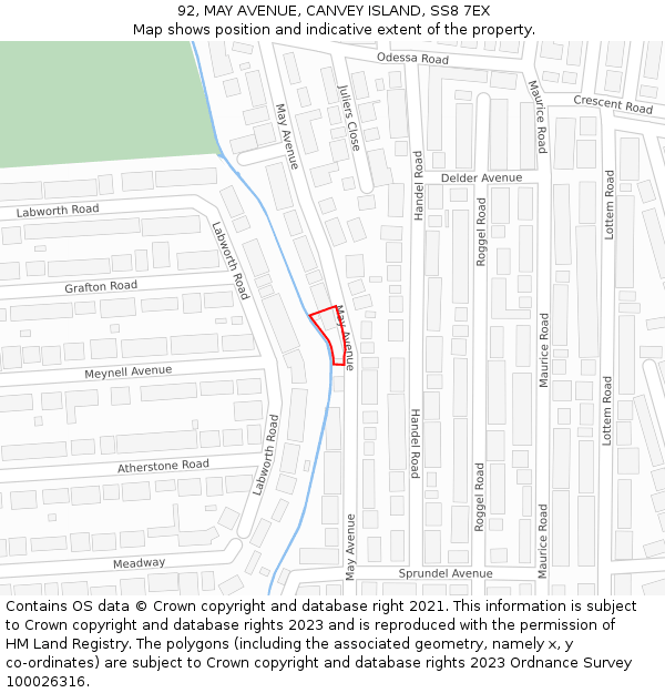 92, MAY AVENUE, CANVEY ISLAND, SS8 7EX: Location map and indicative extent of plot