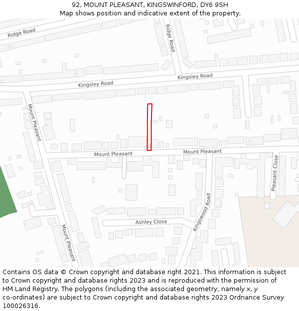 92, MOUNT PLEASANT, KINGSWINFORD, DY6 9SH: Location map and indicative extent of plot