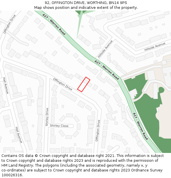92, OFFINGTON DRIVE, WORTHING, BN14 9PS: Location map and indicative extent of plot