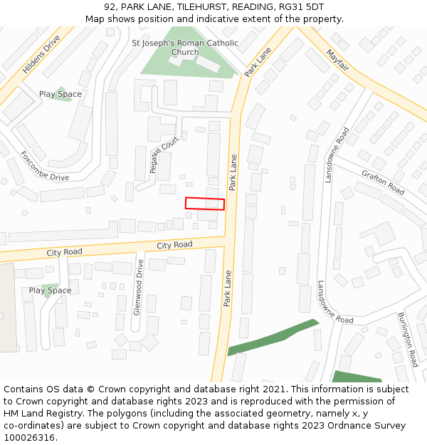 92, PARK LANE, TILEHURST, READING, RG31 5DT: Location map and indicative extent of plot