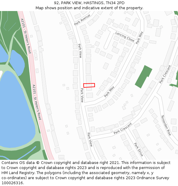 92, PARK VIEW, HASTINGS, TN34 2PD: Location map and indicative extent of plot