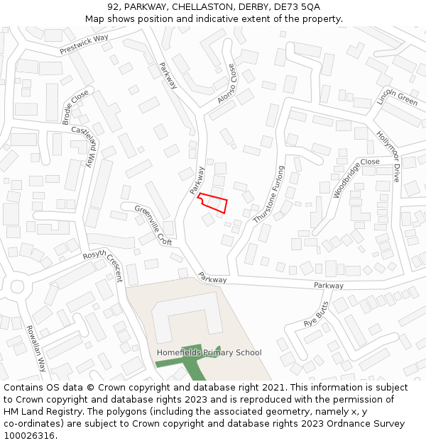 92, PARKWAY, CHELLASTON, DERBY, DE73 5QA: Location map and indicative extent of plot
