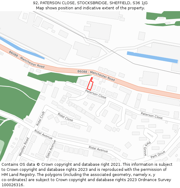 92, PATERSON CLOSE, STOCKSBRIDGE, SHEFFIELD, S36 1JG: Location map and indicative extent of plot
